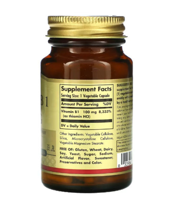 Solgar, Vitamin B1, 100 mg, 100 Vegetable Capsules