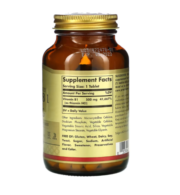 Solgar, Vitamin B1, 500 mg, 100 Tablets