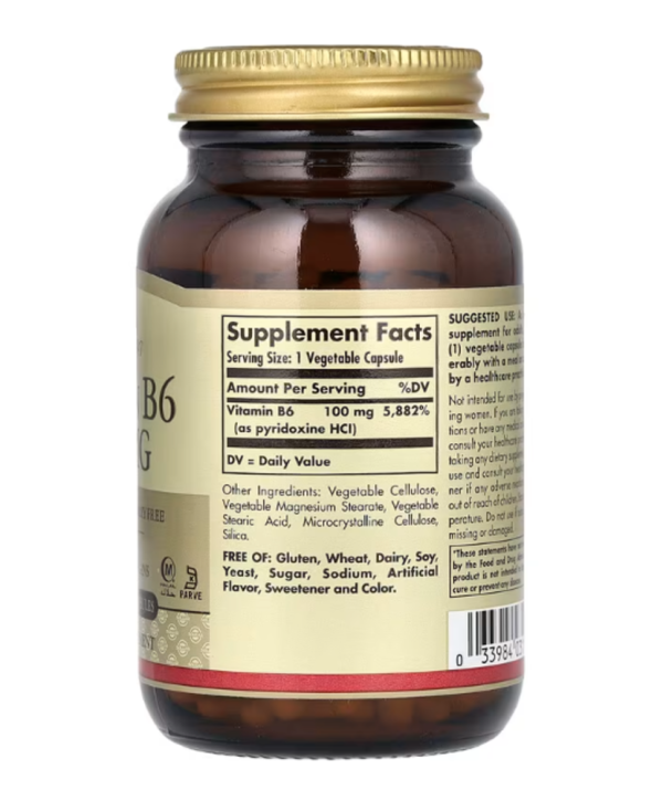 Solgar, Vitamin B6, 100 mg, 250 Vegetable Capsules