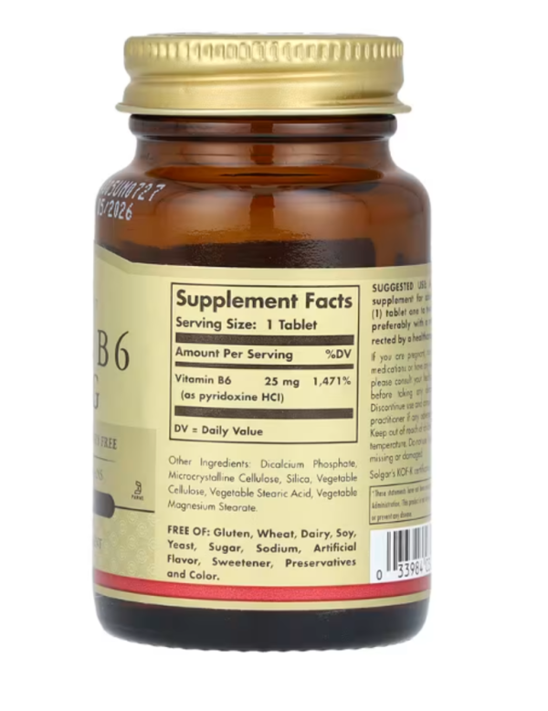 Solgar, Vitamin B6, 25 mg, 100 Tablets