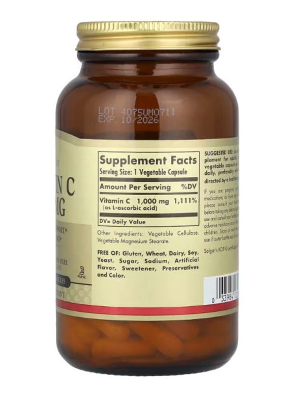 Solgar, Vitamin C, 1,000 mg, 100 Vegetable Capsules
