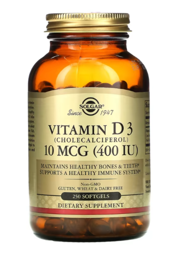 Solgar, Vitamin D3, 10 mcg (400 IU), 250 Softgels