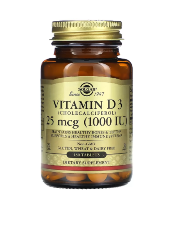 Solgar, Vitamin D3, 25 mcg (1,000 IU), 180 Tablets