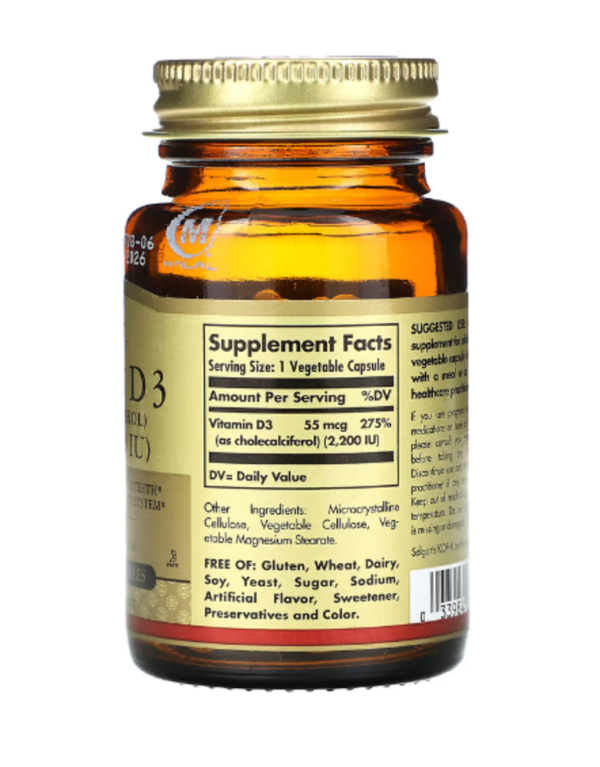 Solgar, Vitamin D3, 55 mcg (2,200 IU), 50 Vegetable Capsules