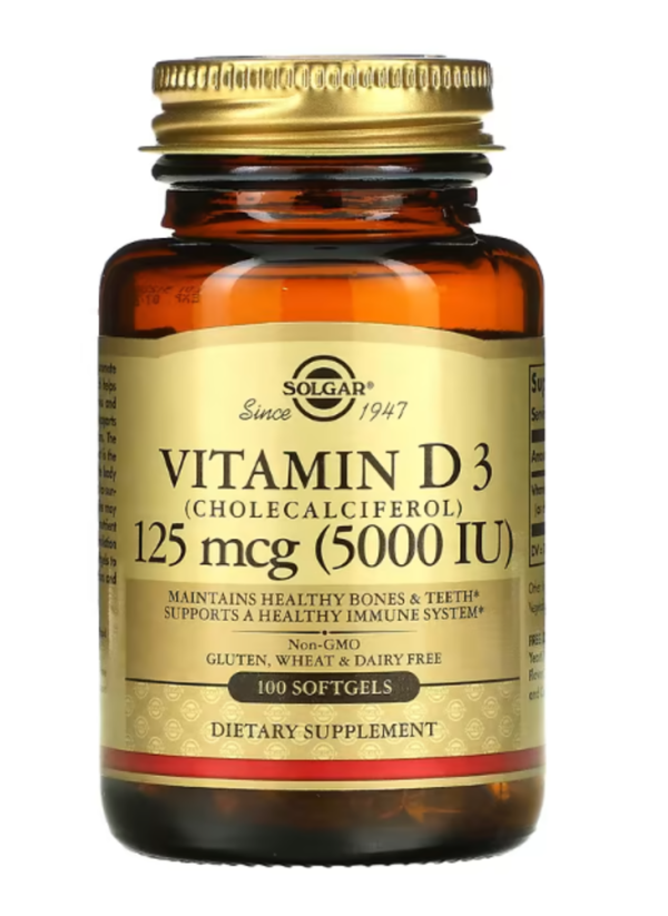 Solgar, Vitamin D3 (Cholecalciferol), 125 mcg (5,000 IU), 100 Softgels