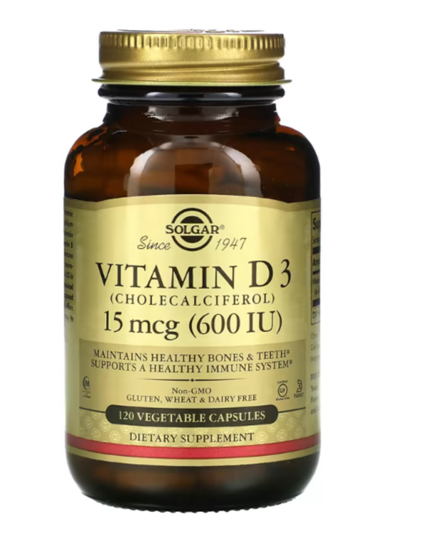 Solgar, Vitamin D3 (Cholecalciferol), 15 mcg (600 IU), 120 Vegetable Capsules