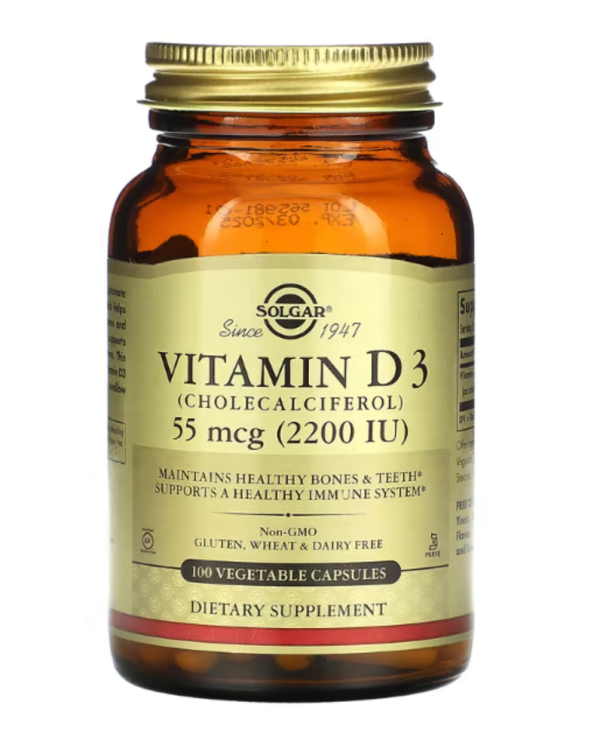 Solgar, Vitamin D3 (Cholecalciferol), 55 mcg (2,200 IU), 100 Vegetable Capsules