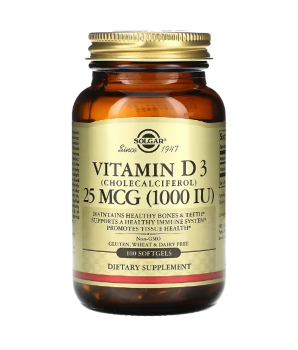 Solgar, Vitamin D 3 (Cholecalciferol), 25 mcg (1,000 IU), 100 Softgels