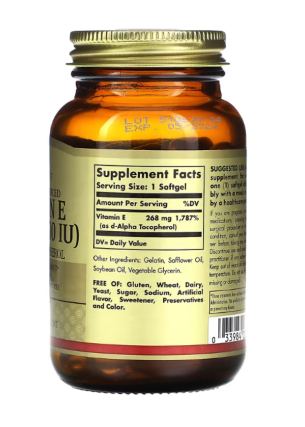 Solgar, Vitamin E, Naturally Sourced, 268 mg (400 IU), 100 Softgels