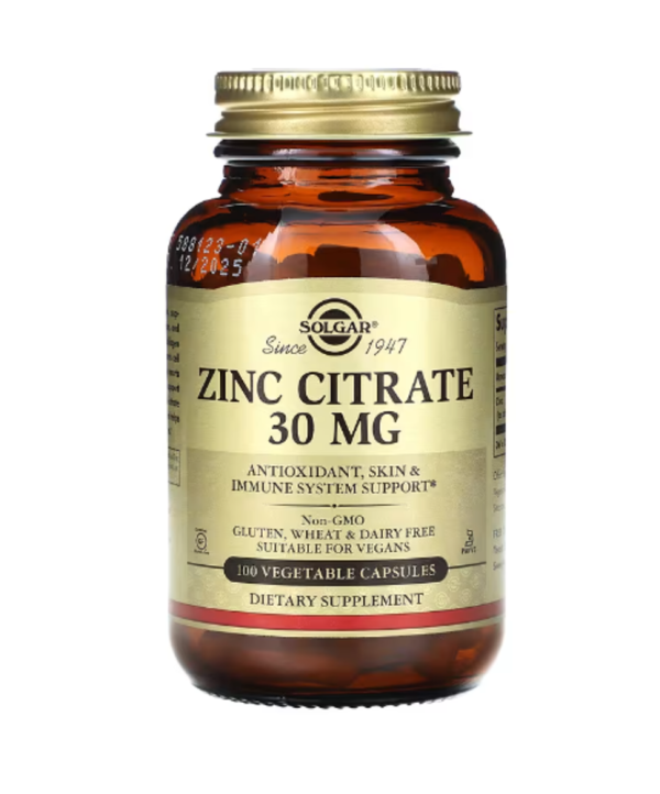 Solgar, Zinc Citrate, 30 mg, 100 Vegetable Capsules