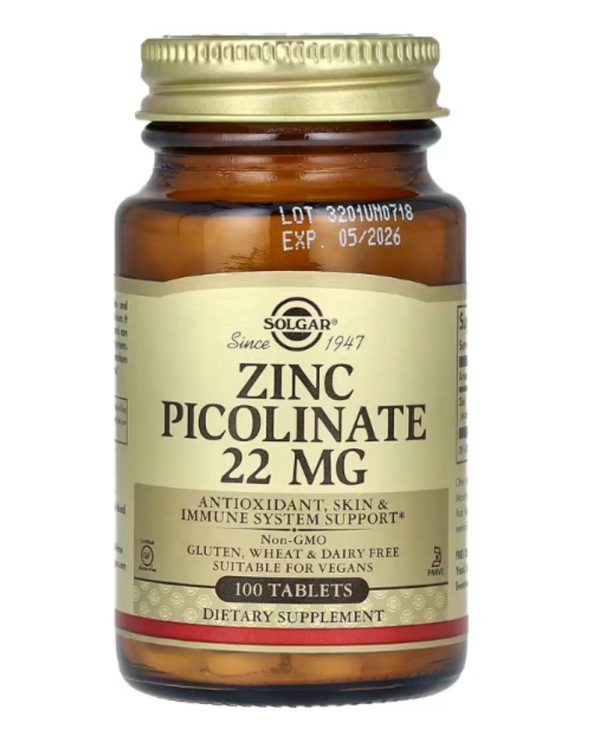 Solgar, Zinc Picolinate, 22 mg, 100 Tablets