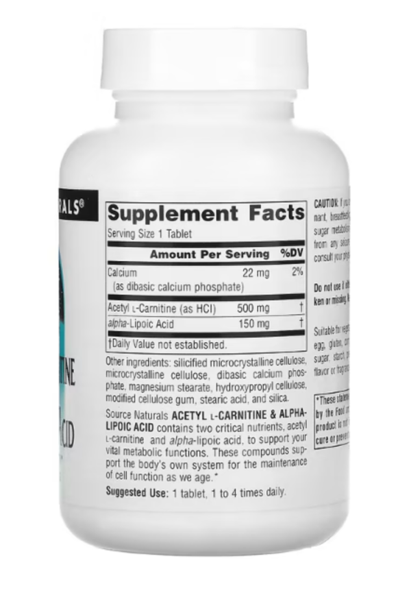 Source Naturals, Acetyl L-Carnitine & Alpha-Lipoic Acid, 650 mg, 60 Tablets