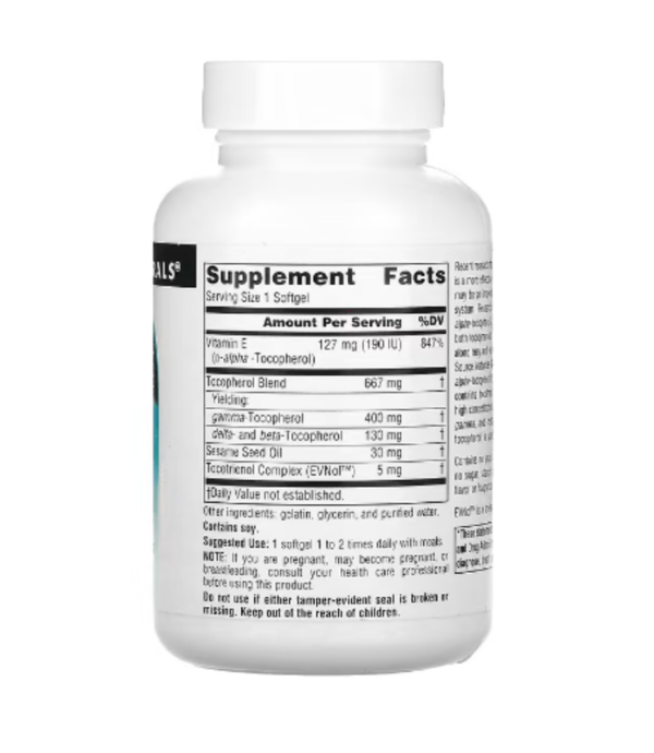 Source Naturals, Gamma E 400, Complete E Complex With Tocotrienols, 400 mg, 60 Softgels