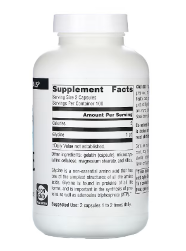 Source Naturals, Glycine, 500 mg, 200 Capsules (250 mg per Capsule)