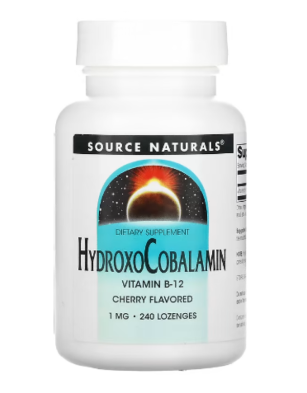 Source Naturals, HydroxoCobalamin, Vitamin B-12, Cherry, 1 mg, 240 Lozenge
