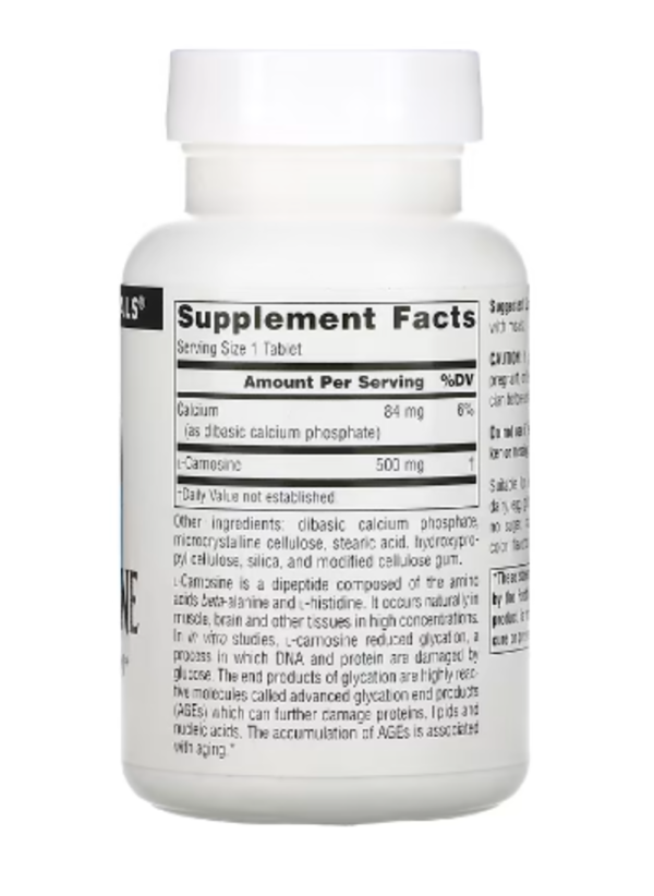 Source Naturals, L-Carnosine, 500 mg, 60 Tablets