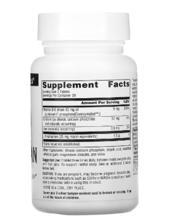 Source Naturals, L-Tryptophan with Coenzyme B-6, 500 mg, 60 Tablets