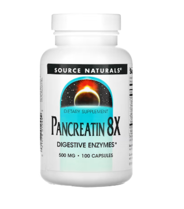 Source Naturals, Pancreatin 8X, 500 mg, 100 Capsules