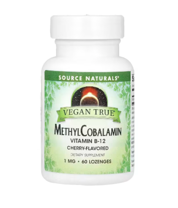 Source Naturals, Vegan True, MethylCobalamin Vitamin B-12, Cherry , 1 mg, 60 Lozenges