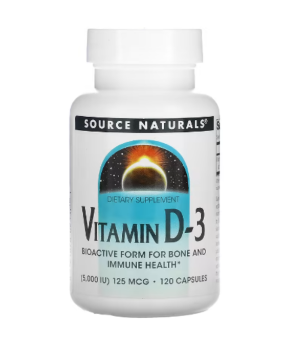 Source Naturals, Vitamin D-3, 125 mcg (5,000 IU), 120 Capsules