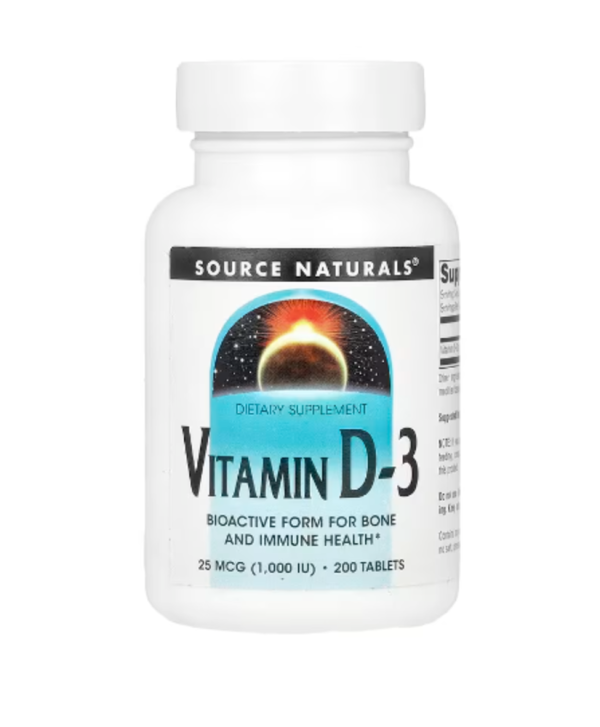 Source Naturals, Vitamin D-3, 25 mcg (1,000 IU), 200 Tablets