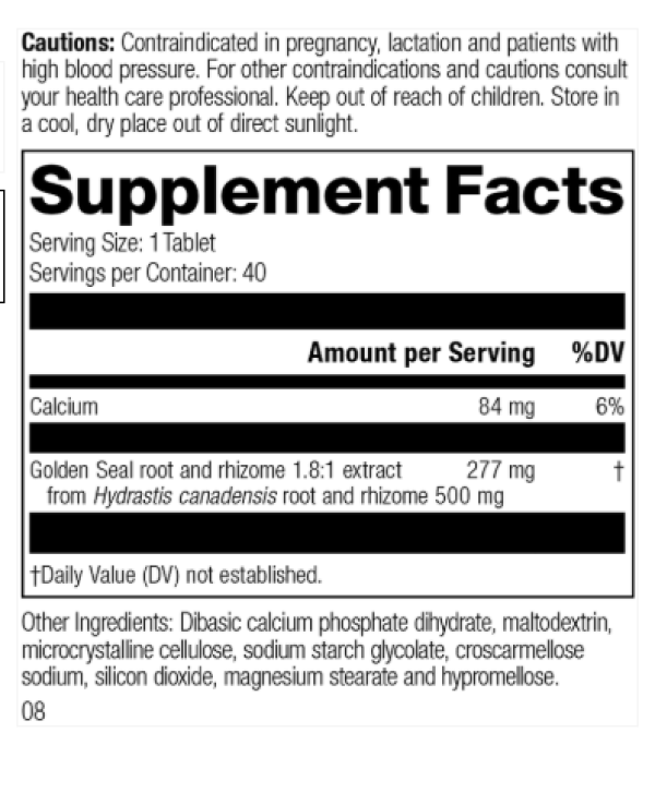 Standard Process Medi-herb Golden Seal 500 mg 40 Tablets