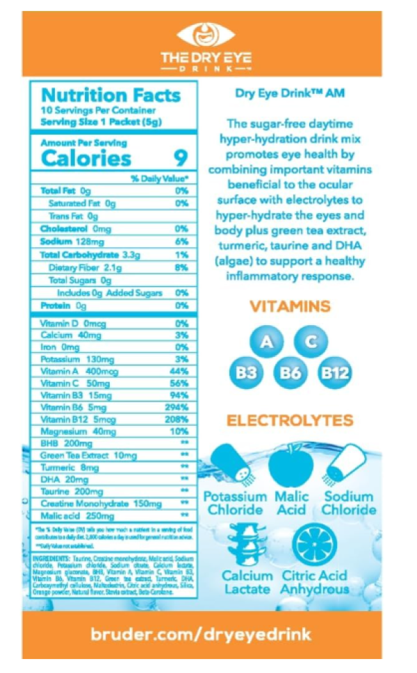 The Dry Eye Drink Ultimate Hydration for Dry Eyes (Orange AM/PM) 5g x 20