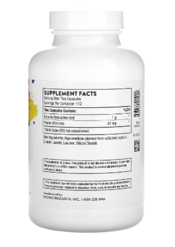 Thorne, Betaine HCL & Pepsin, 225 Capsules