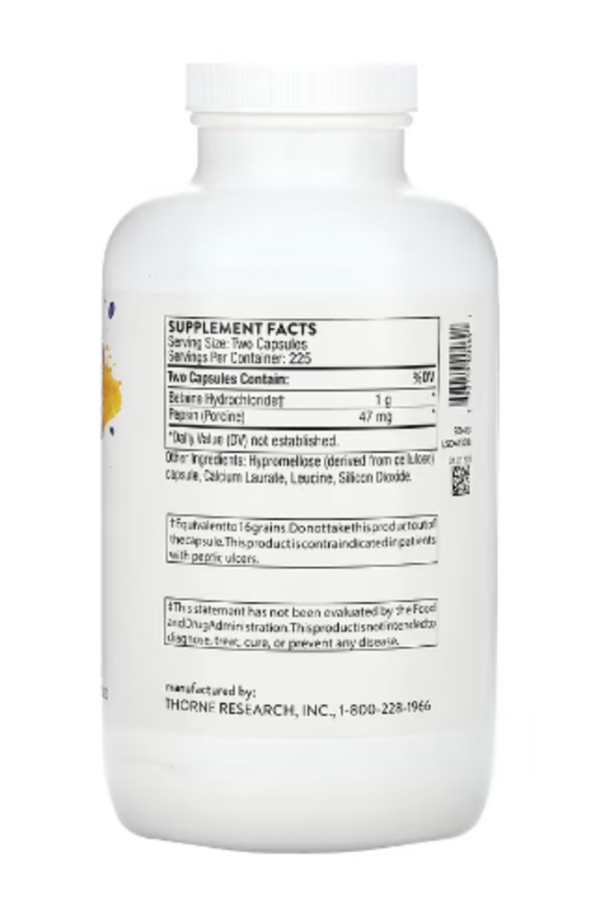 Thorne, Betaine HCL & Pepsin, 450 Capsules