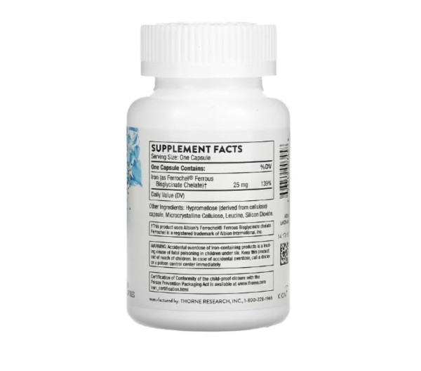 Thorne, Iron Bisglycinate, 60 Capsules