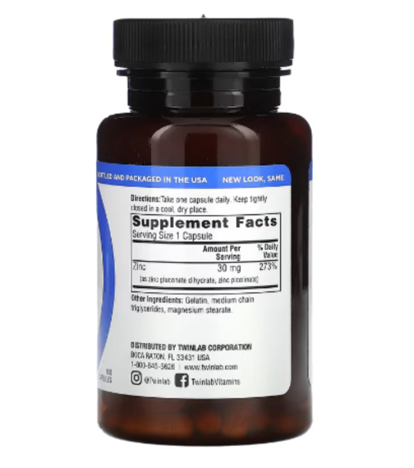 Twinlab, Zinc Caps, 30 mg, 100 Capsules