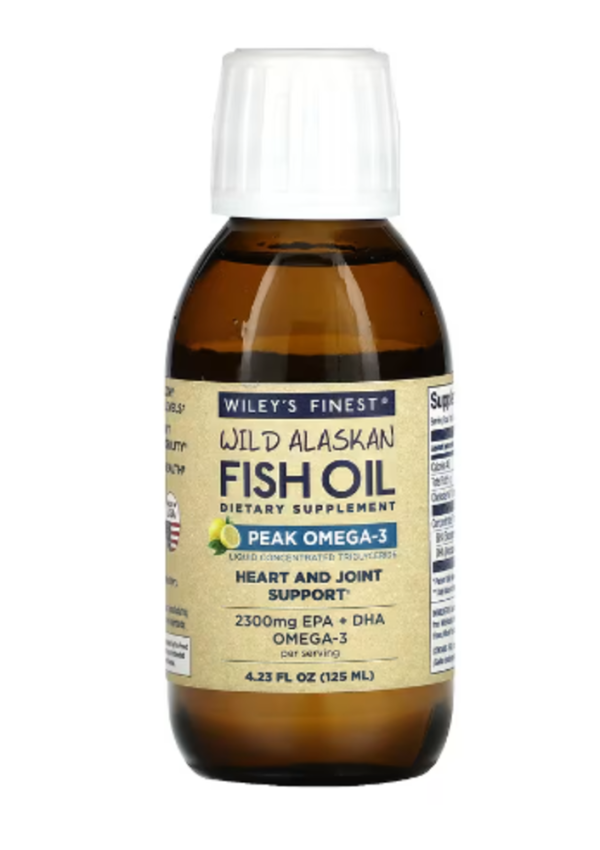 Wiley's Finest, Wild Alaskan Fish Oil, Peak Omega-3, Natural Lemon, 2,300 mg, 4.23 fl oz (125 ml)