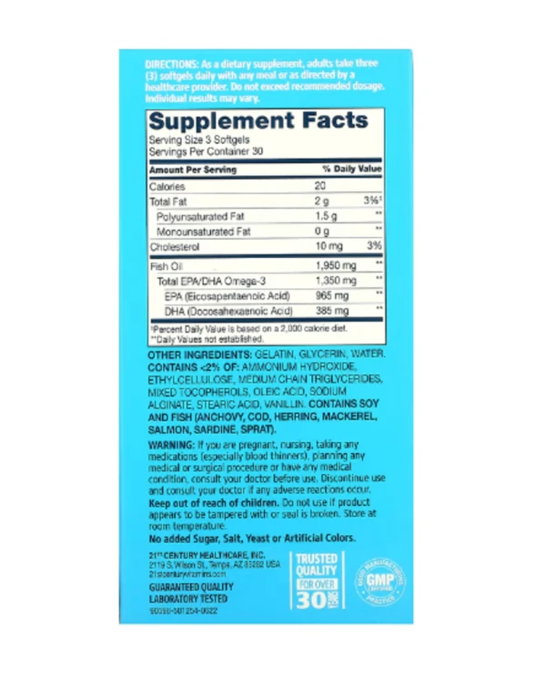 21st Century, Alaska Wild Fish Oil, Mega Omega 3, 90 Enteric Coated Softgels