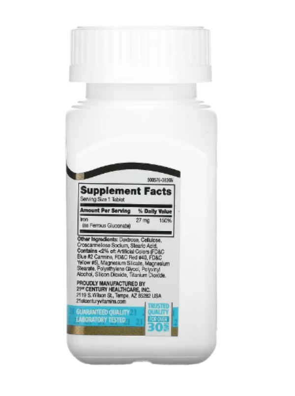 21st Century, High-Potency Iron, 27 mg, 110 Easy to Swallow Tablets