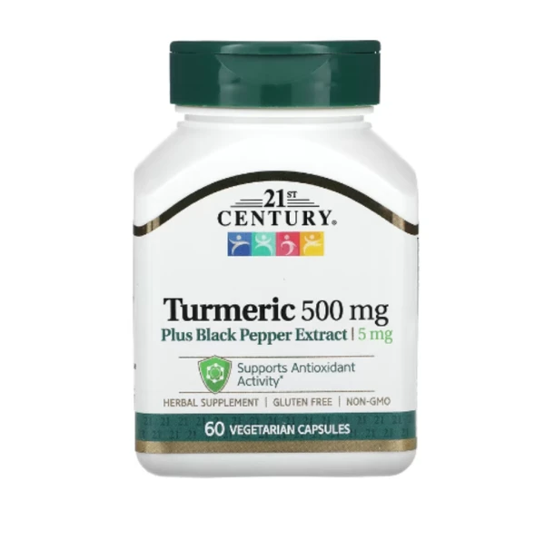 21st Century, Turmeric Plus Black Pepper Extract, 500 mg, 60 Vegetarian Capsules