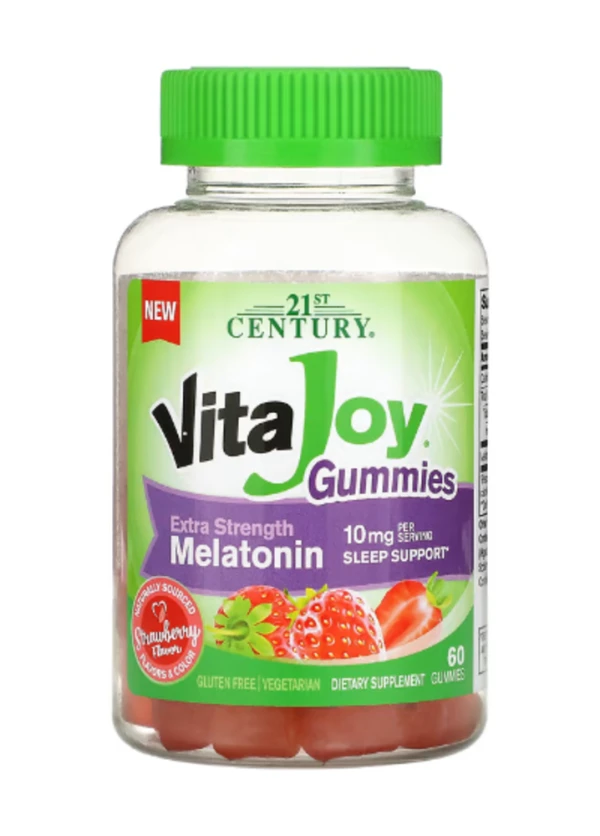 21st Century, Vita Joy Melatonin Gummies, Extra Strength, Strawberry, 10 mg, 60 Gummies (5 mg per Gummy)