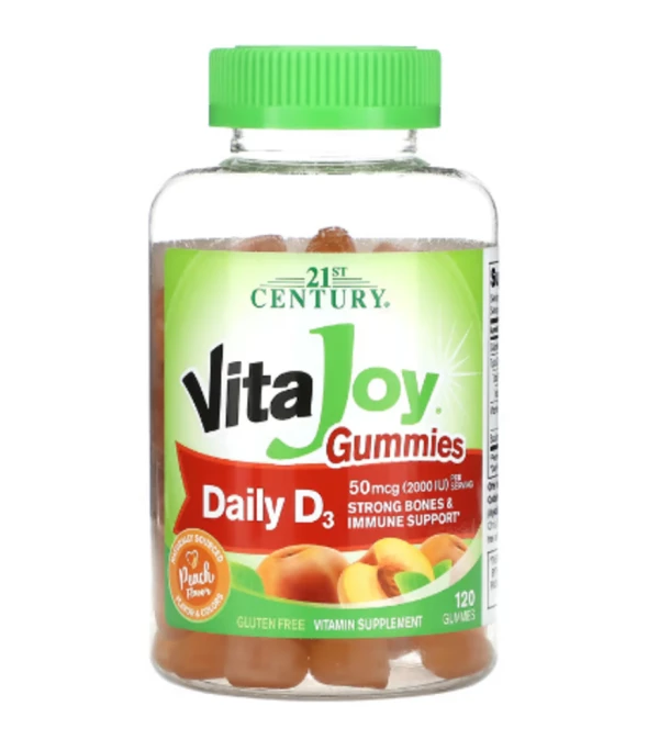 21st Century, VitaJoy Gummies, Daily D3, Peach, 2,000 IU, 120 Gummies (25 mcg (1,000 IU) per Gummy)