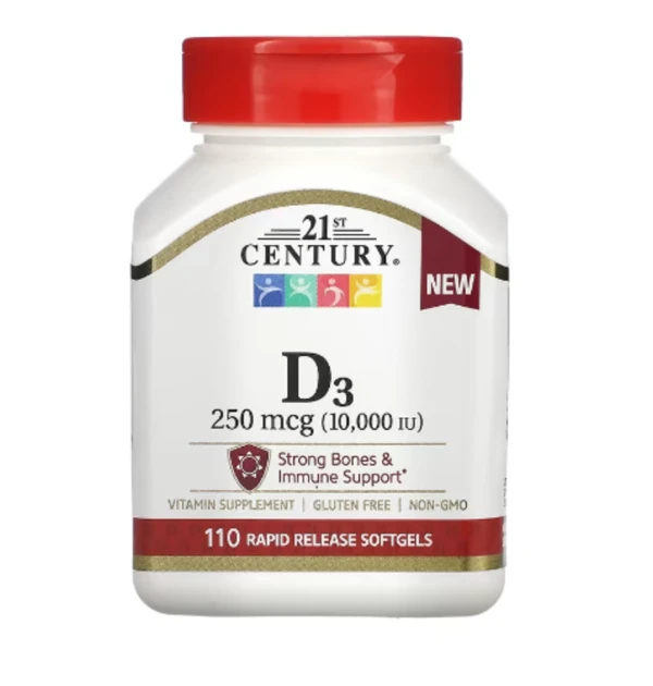 21st Century, Vitamin D3, 250 mcg (10,000 IU), 110 Rapid Release Softgels