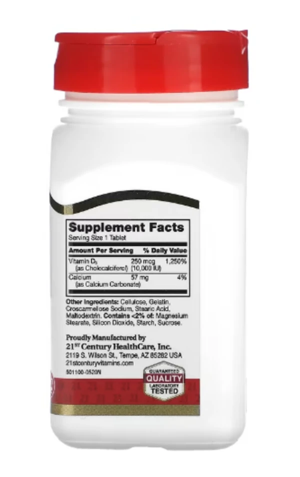 21st Century, Vitamin D3, 250 mcg (10,000 IU), 110 Tablets