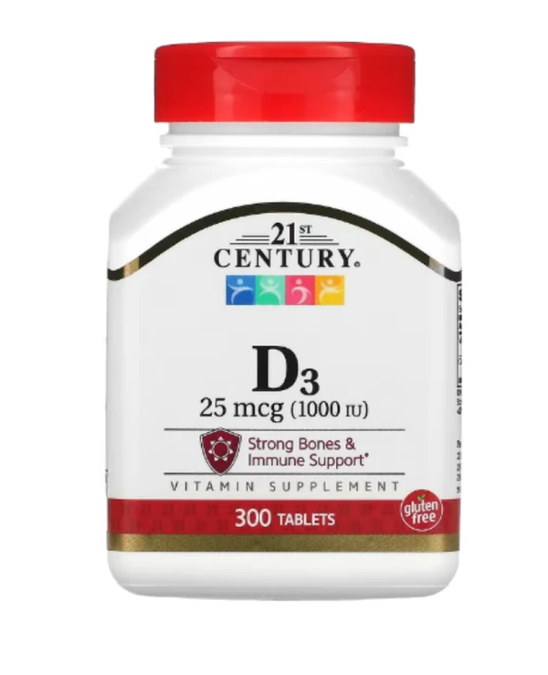 21st Century, Vitamin D3, 25 mcg (1,000 IU), 300 Tablets