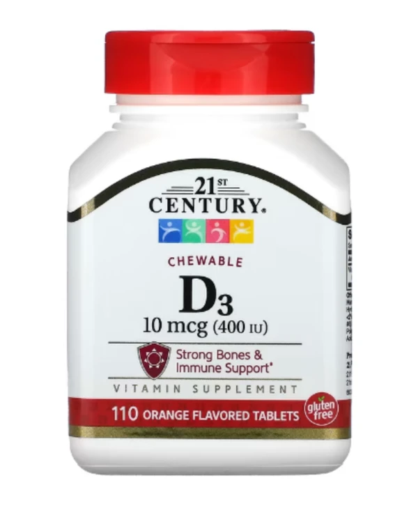 21st Century, Vitamin D3, Chewable, Orange, 100 mcg (400 IU), 110 Tablets