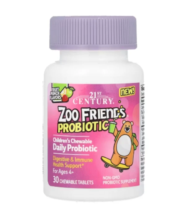 21st Century, Zoo Friends, Children's Chewable Probiotic, Age 4+, Fruit Punch, 30 Chewable Tablets