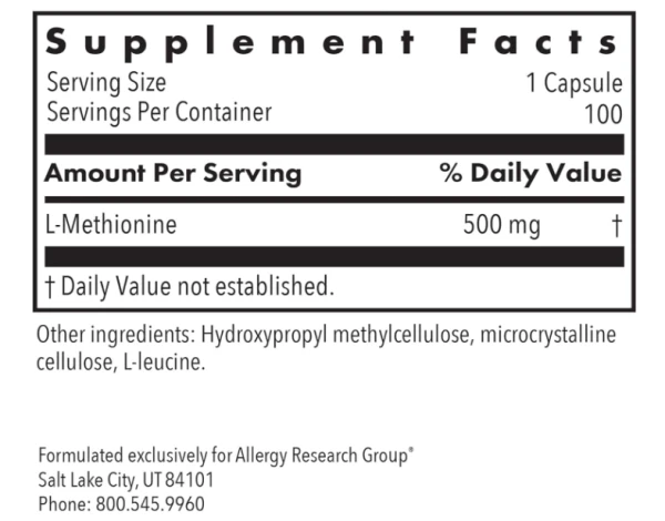 Allergy Research L-Methionine 500mg 100 veggie capsules