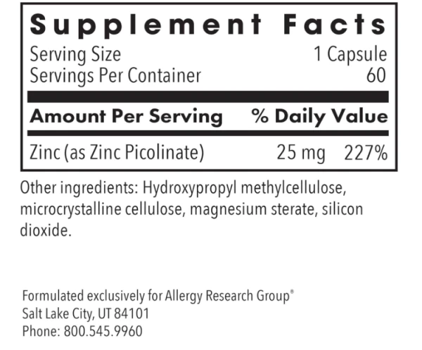 Allergy Research Zinc Picolinate 25 mg 60 capsules