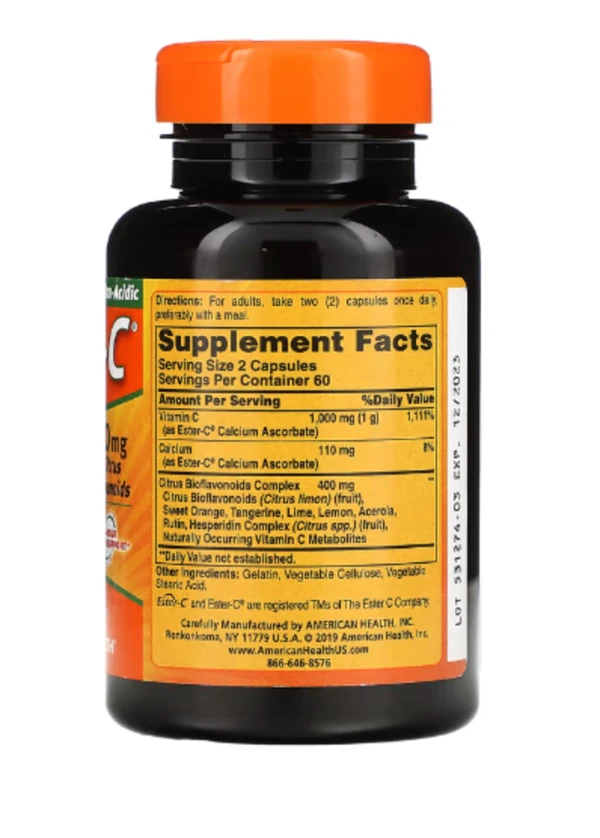 American Health, Ester-C with Citrus Bioflavonoids, 500 mg, 120 Capsules (250 mg per Capsule)