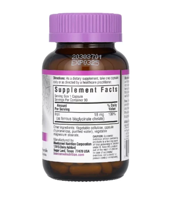 Bluebonnet Nutrition, Chelated Iron, 18 mg, 90 Vegetable Capsules