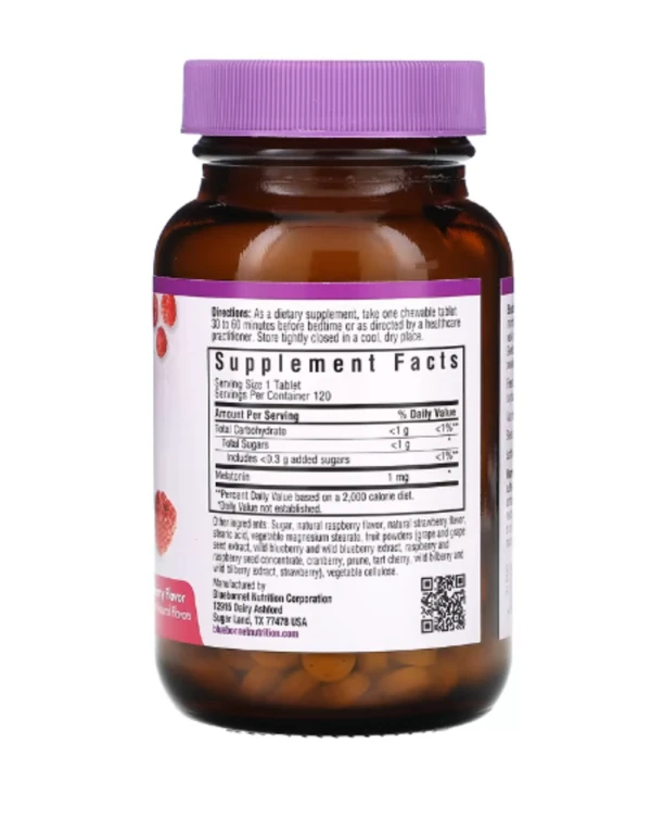 Bluebonnet Nutrition, Earth Sweet Chewables, Melatonin, Raspberry, 1 mg, 120 Chewable Tablets