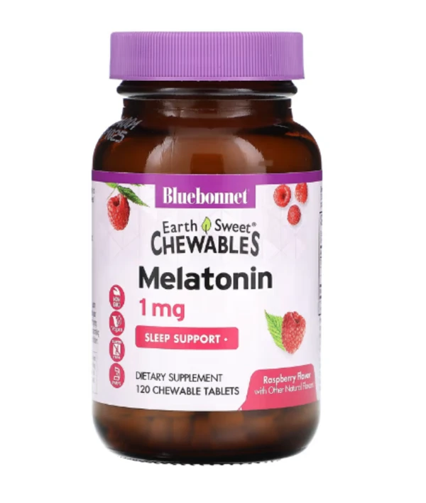Bluebonnet Nutrition, Earth Sweet Chewables, Melatonin, Raspberry, 1 mg, 120 Chewable Tablets