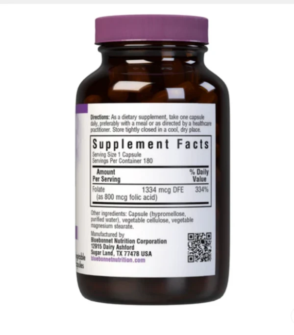 Bluebonnet Nutrition, Folic Acid, 800 mcg, 180 Veggie Caps
