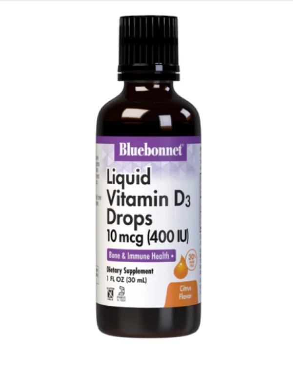 Bluebonnet Nutrition, Liquid Vitamin D3 Drops, Citrus, 10 mcg (400 IU), 1 fl oz (30 ml)